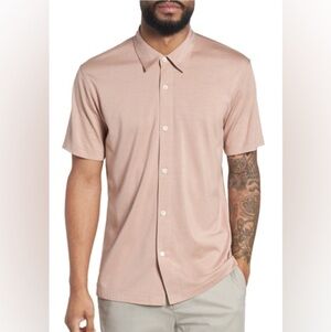 Theory Light Lotus Silk Blend Short Sleeve Incisive Button Up Shirt XL